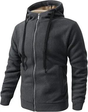 Mens Sherpa Hoodie Zip Up Fleece Heavyweight Hooded Warm Casual Thick Hoodies