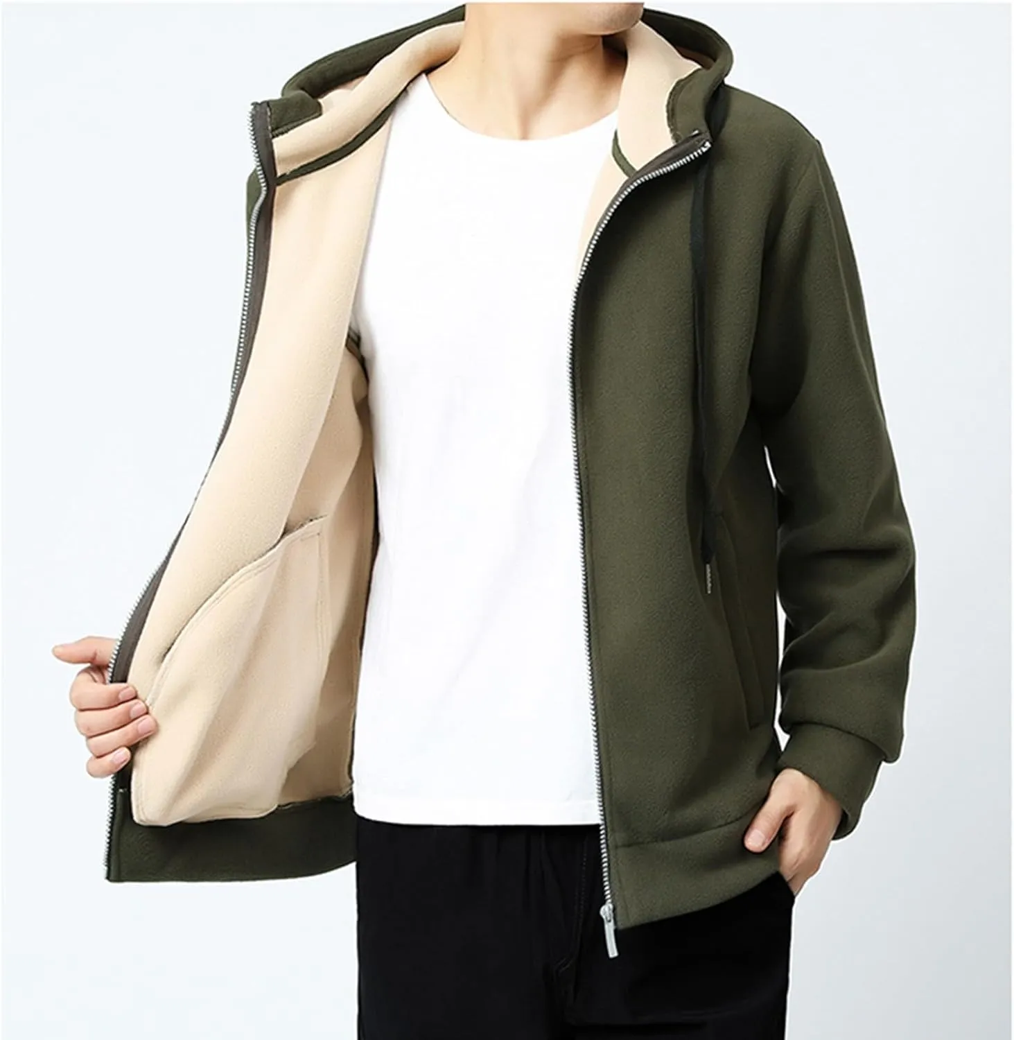 Mens Sherpa Hoodie Zip Up Fleece Heavyweight Hooded Warm Casual Thick Hoodies