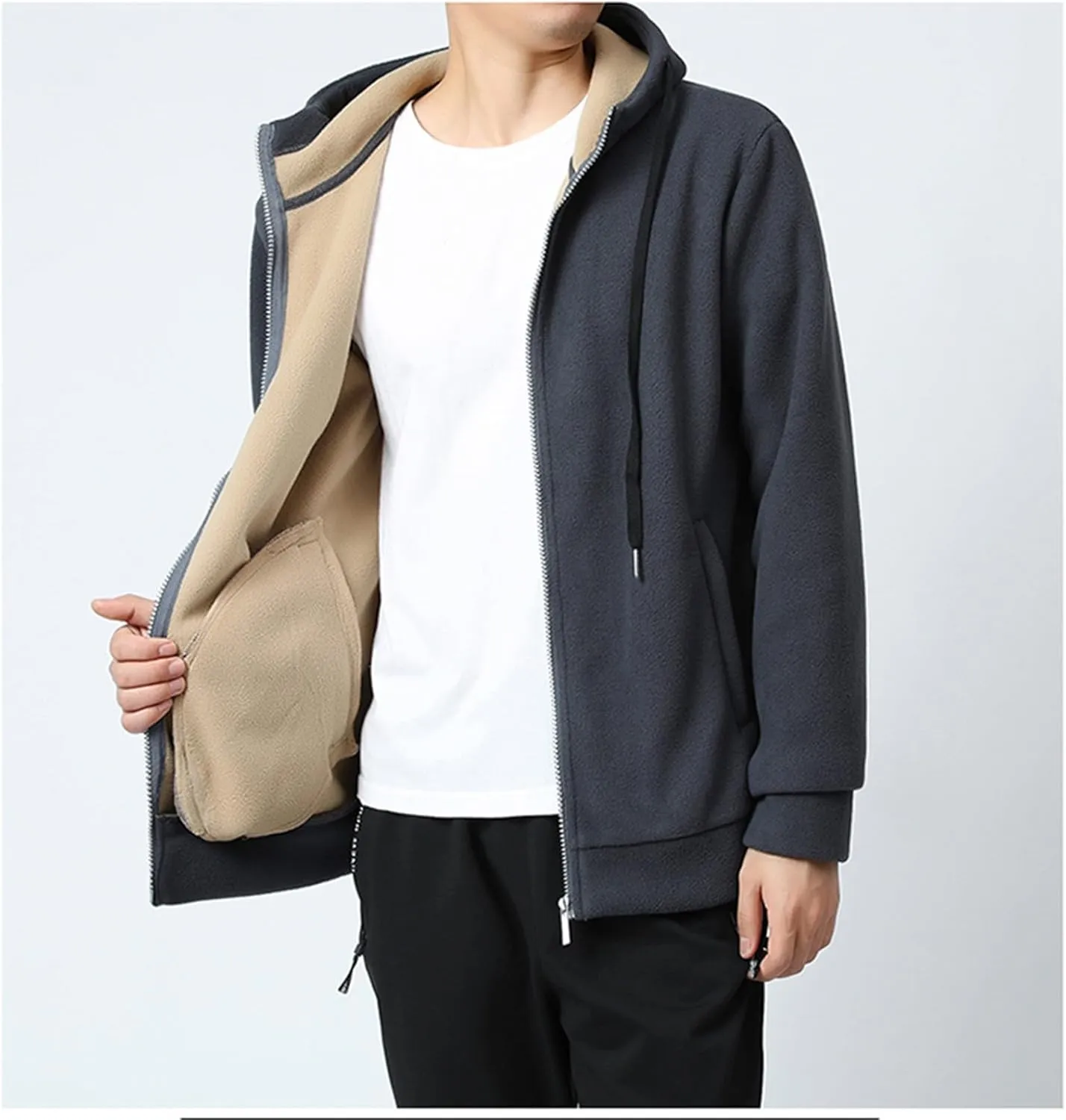 Mens Sherpa Hoodie Zip Up Fleece Heavyweight Hooded Warm Casual Thick Hoodies