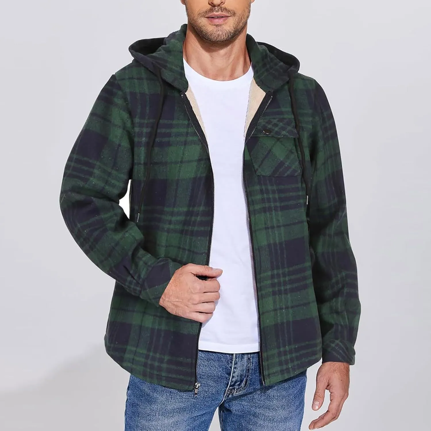 Mens Sherpa Hoodie Zip Up Fleece Winter Hooded Thick Thermal Heavyweight Sweatshirt