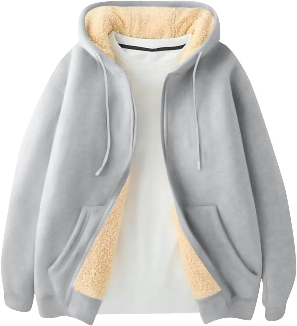 Mens Sherpa Hoodie Zip Up Thick Thermal Sweatshirt Casual Winter Warm Hoodies