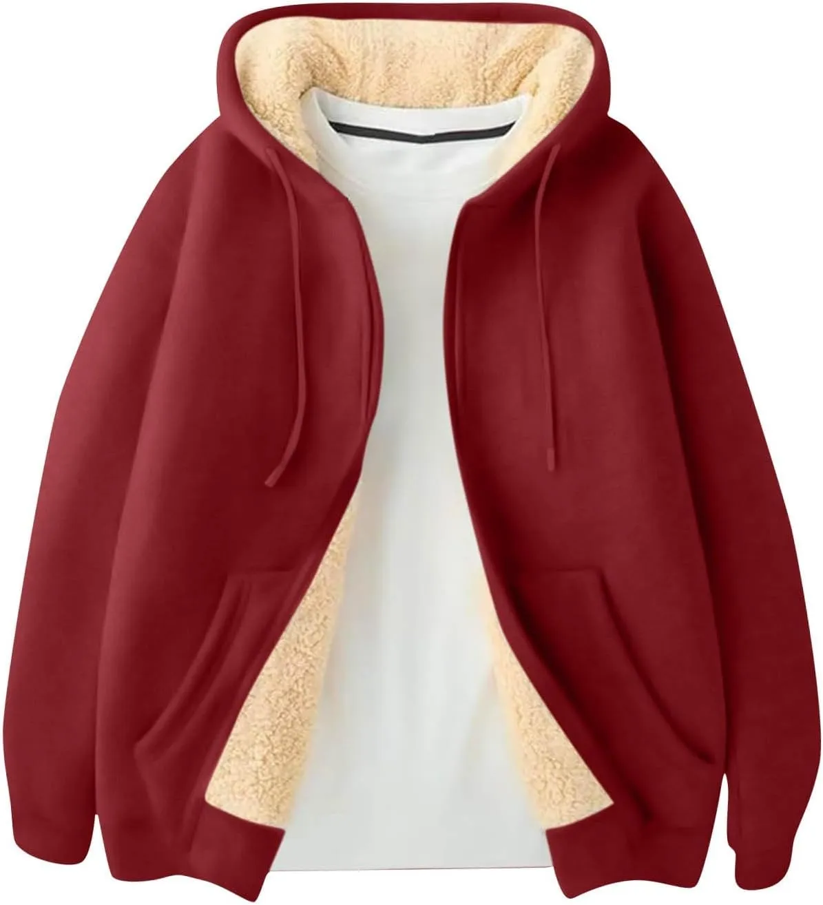 Mens Sherpa Hoodie Zip Up Thick Thermal Sweatshirt Casual Winter Warm Hoodies