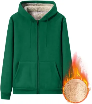 Mens Sherpa Hoodie Zip Up Thick Thermal Sweatshirt Casual Winter Warm Hoodies
