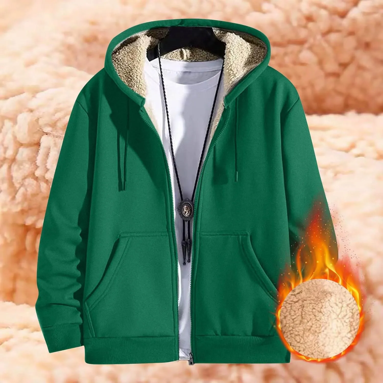 Mens Sherpa Hoodie Zip Up Thick Thermal Sweatshirt Casual Winter Warm Hoodies