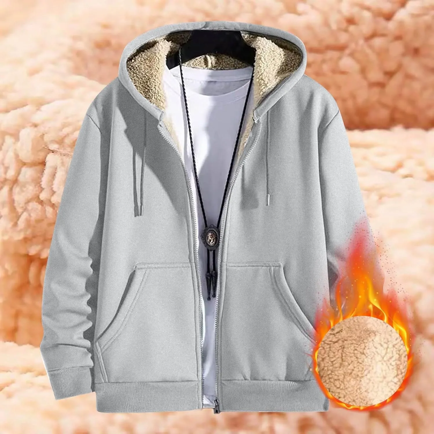 Mens Sherpa Hoodie Zip Up Thick Thermal Sweatshirt Casual Winter Warm Hoodies