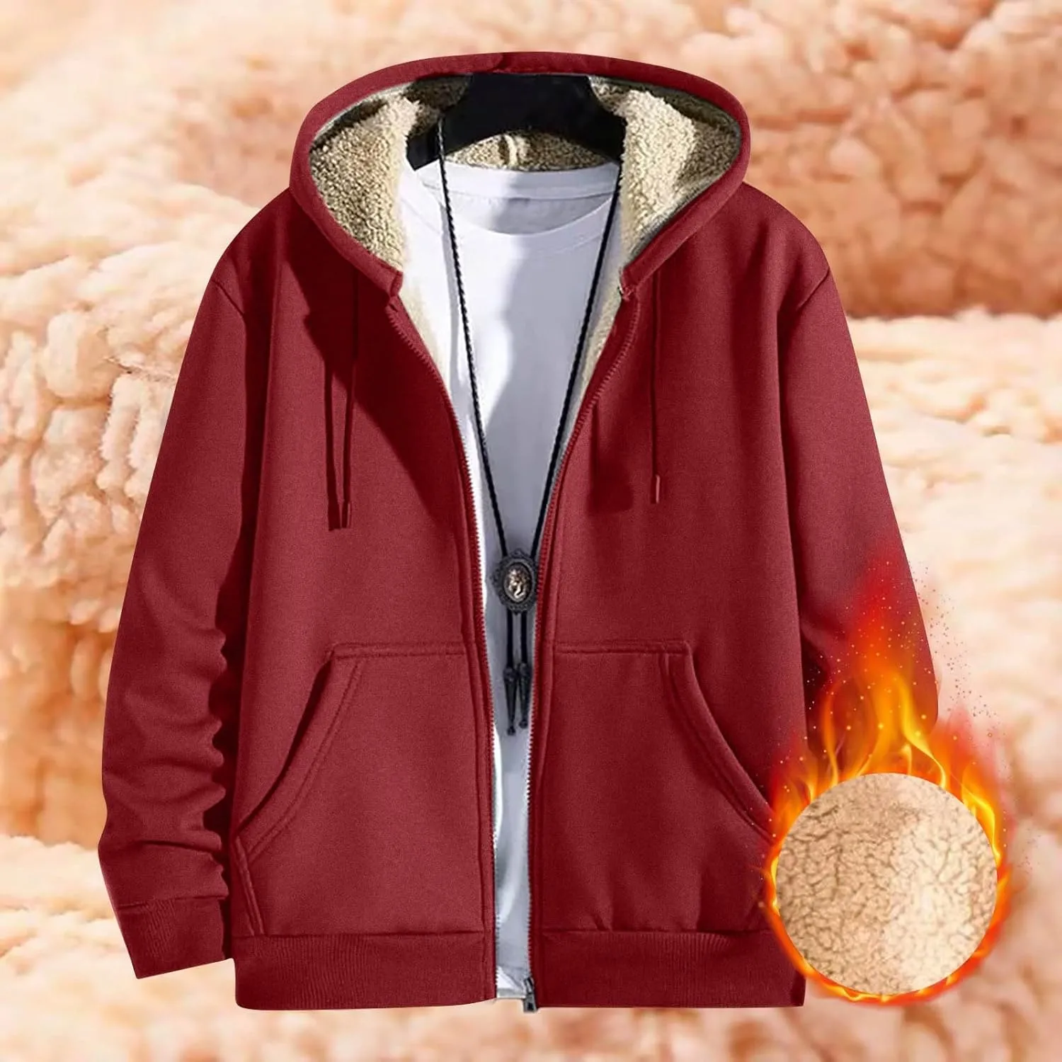 Mens Sherpa Hoodie Zip Up Thick Thermal Sweatshirt Casual Winter Warm Hoodies