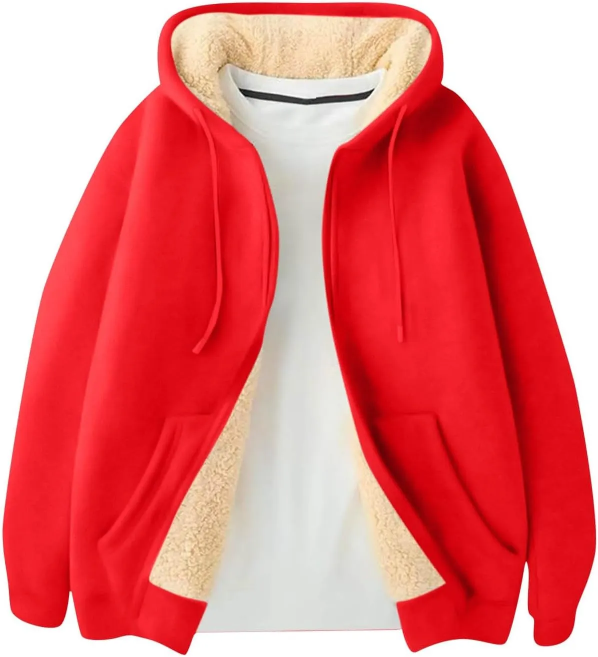 Mens Sherpa Hoodie Zip Up Thick Thermal Sweatshirt Casual Winter Warm Hoodies