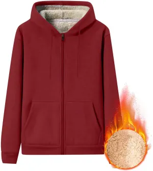 Mens Sherpa Hoodie Zip Up Thick Thermal Sweatshirt Casual Winter Warm Hoodies