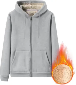 Mens Sherpa Hoodie Zip Up Thick Thermal Sweatshirt Casual Winter Warm Hoodies
