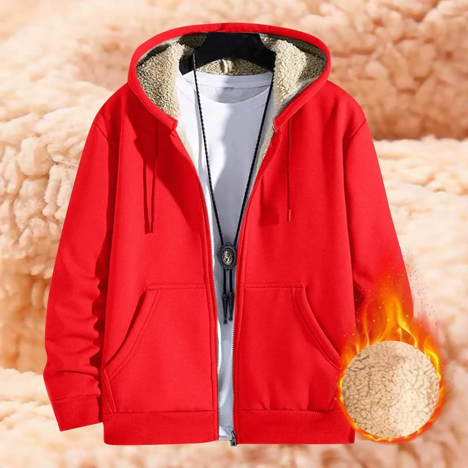 Mens Sherpa Hoodie Zip Up Thick Thermal Sweatshirt Casual Winter Warm Hoodies