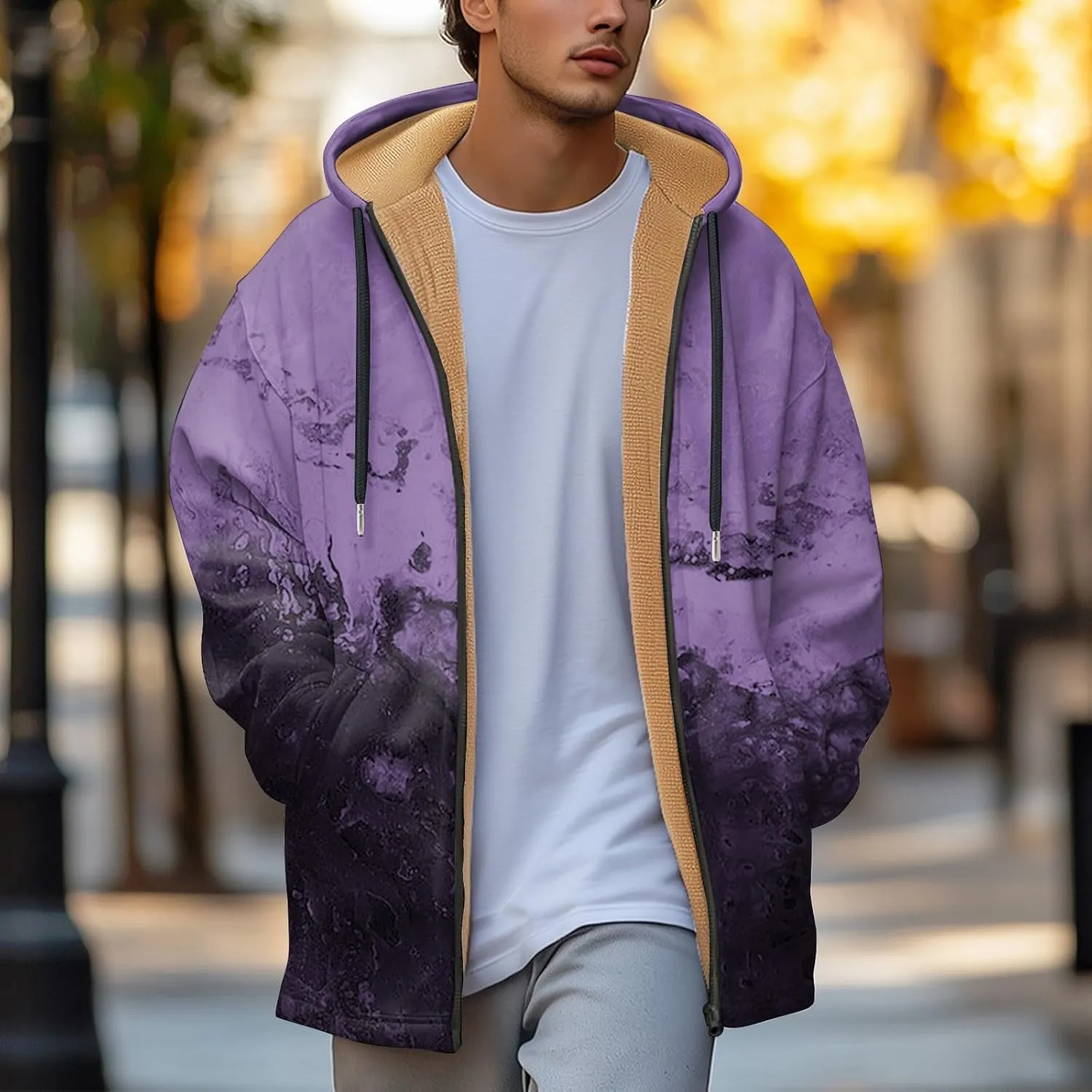 Mens Sherpa Hoodie Zip Up Winter Warm Hoodies Thick Fleece Heavyweight Hooded