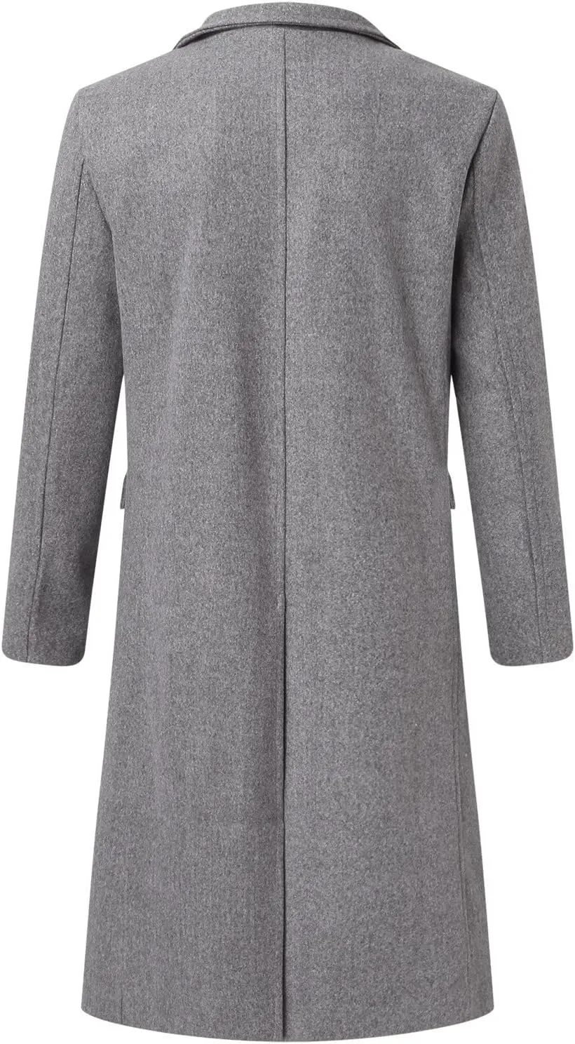 Mens Single Breasted Trench Coat Winter Wool Blend Pea Coat Oversized Warm Lapel Work Business Jacket Outerwear
