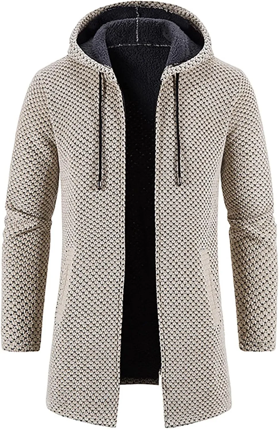 Men's Tie Dye Hoodie Hooded Plush Plaid Knitting Drawstring Coat Sweater Warm Solid Color Jackets Tops