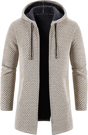 Men's Tie Dye Hoodie Hooded Plush Plaid Knitting Drawstring Coat Sweater Warm Solid Color Jackets Tops