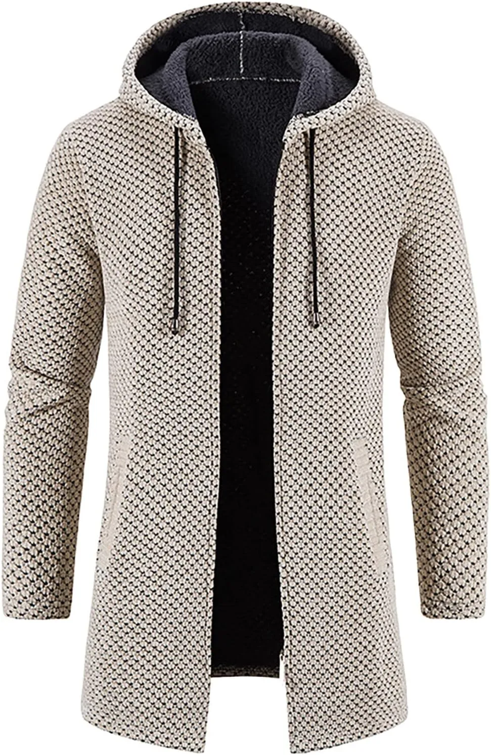 Men's Tie Dye Hoodie Hooded Plush Plaid Knitting Drawstring Coat Sweater Warm Solid Color Jackets Tops