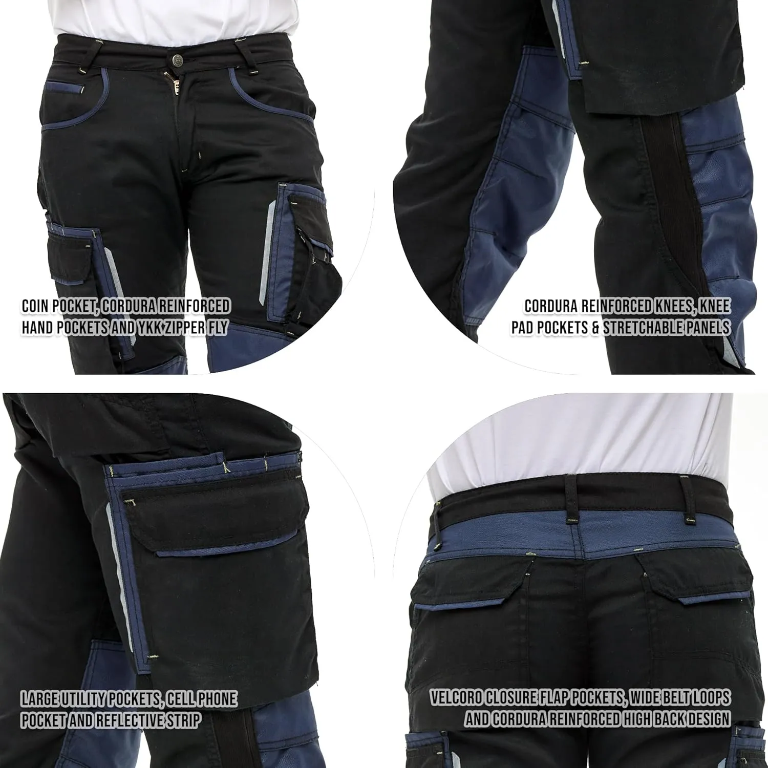 Mens Utility Work Heavy Duty Construction Workwear Pants Carpenter Knee Reinforcement Trousers Cordura Safety Pants