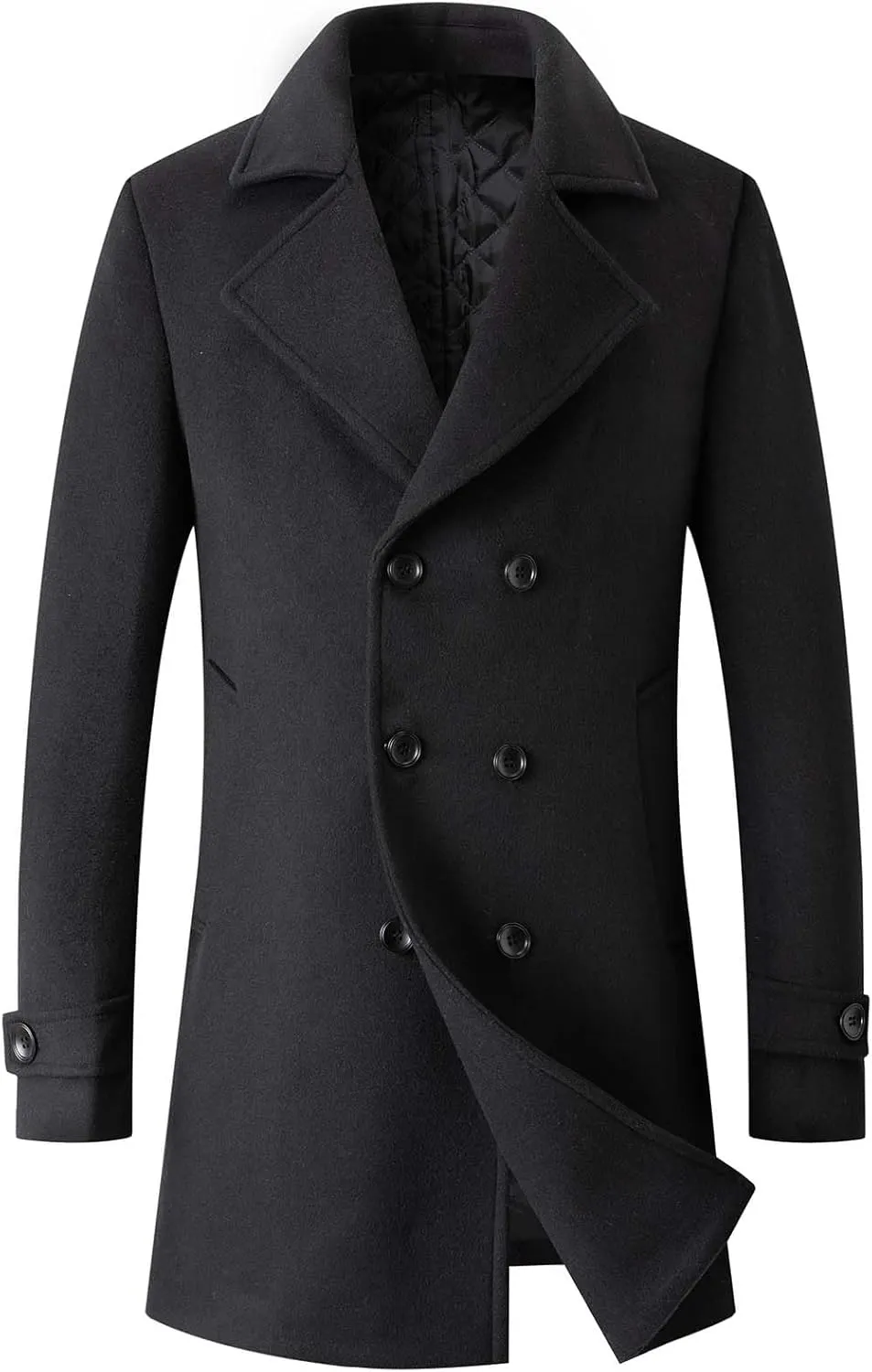 Men's Winter Coat Wool Blend Trench Overcoat Casual Double Breasted Long Pea Topcoat