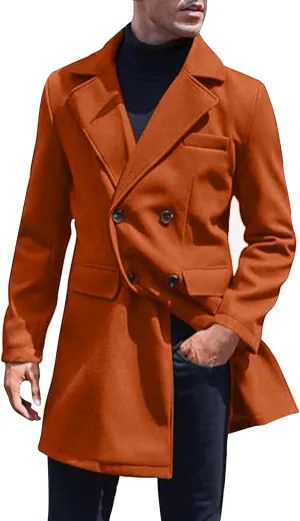 Men's Wool Blend Trench Peacoat Winter Notched Collar Warm Overcoat with Pockets