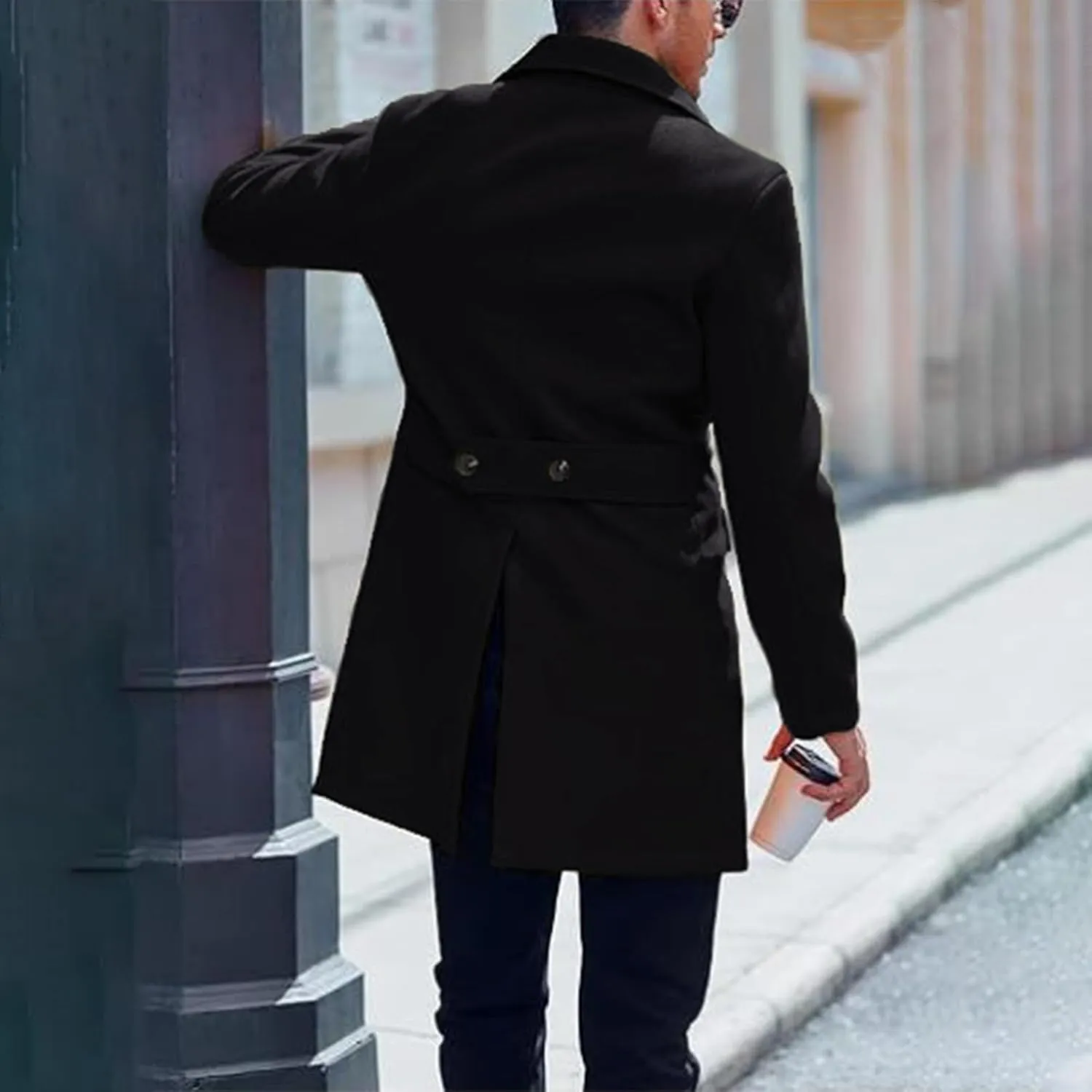 Men's Wool Blend Trench Peacoat Winter Notched Collar Warm Overcoat with Pockets
