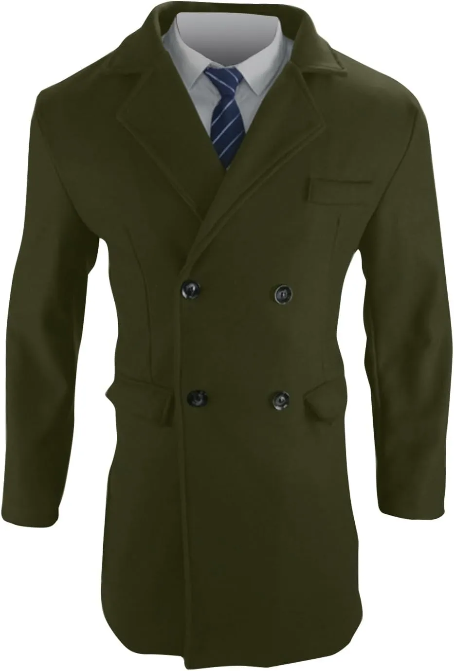 Men's Wool Blend Trench Peacoat Winter Notched Collar Warm Overcoat with Pockets