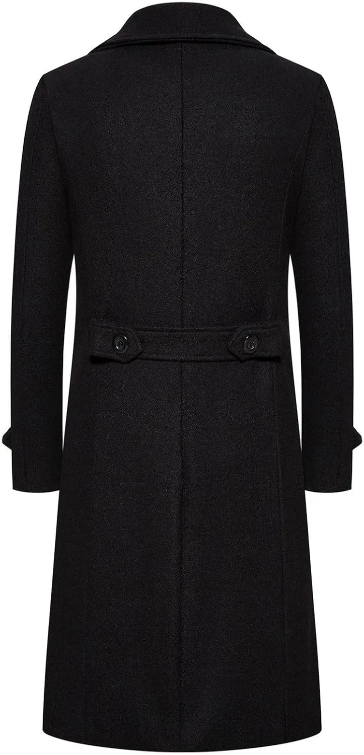 Men's Wool Blend Warm Peacoat Winter Trench Notched Collar Overcoat with Pockets