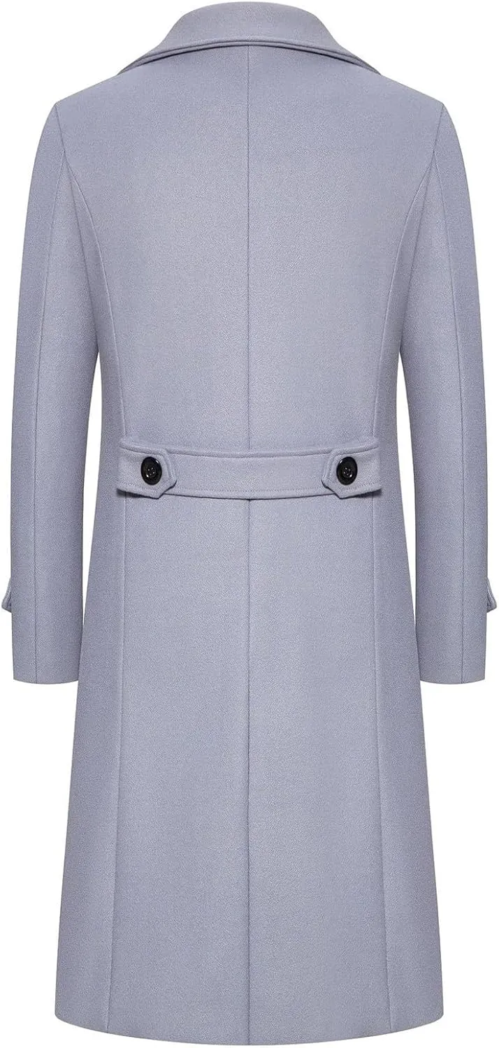 Men's Wool Blend Warm Peacoat Winter Trench Notched Collar Overcoat with Pockets