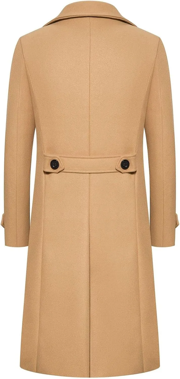 Men's Wool Blend Warm Peacoat Winter Trench Notched Collar Overcoat with Pockets