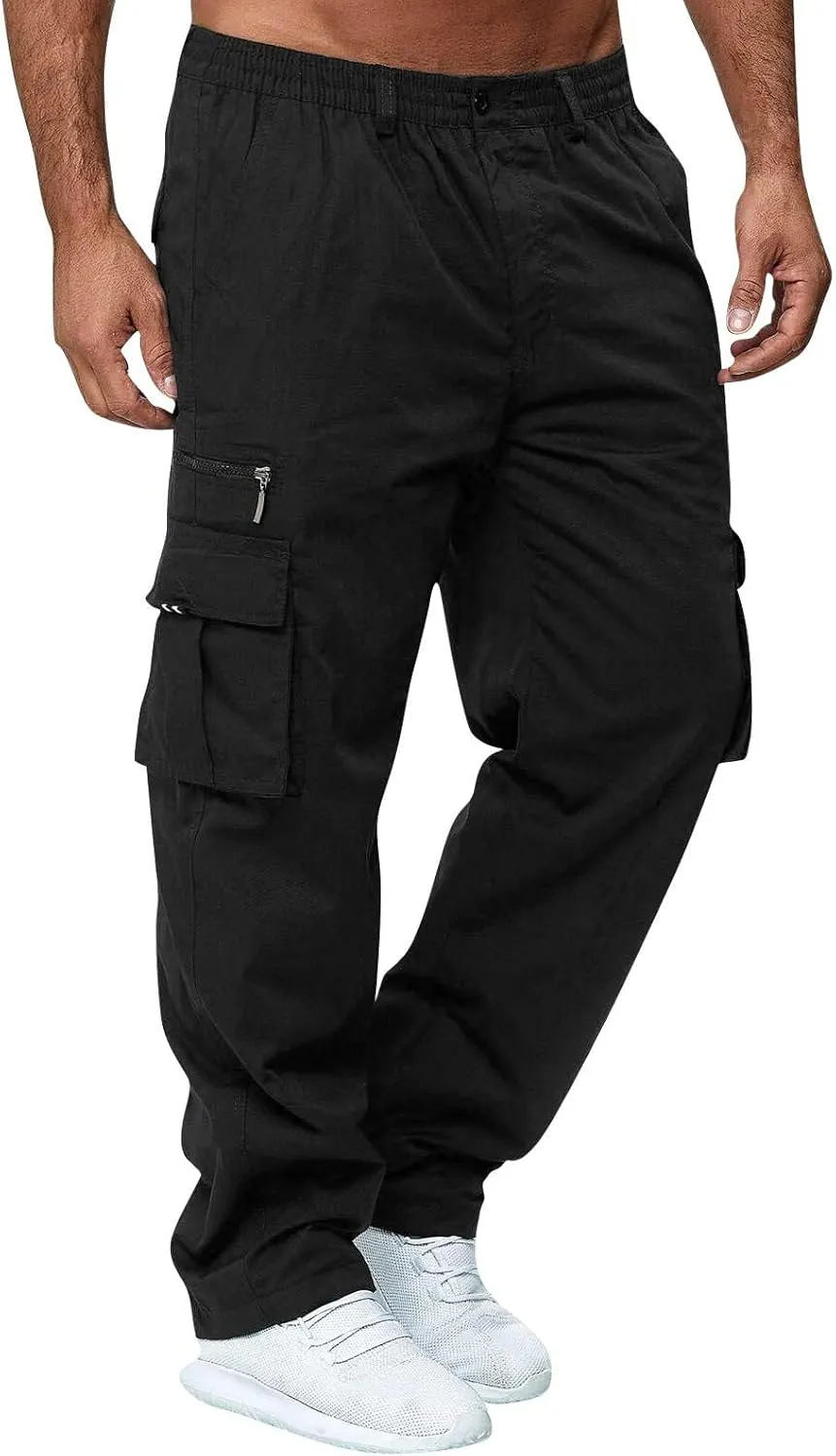 Mens Work Pants Cargo Multi Pockets Big and Tall Relaxed Fit Work Hiking Stretch Outdoor Joggers Trousers