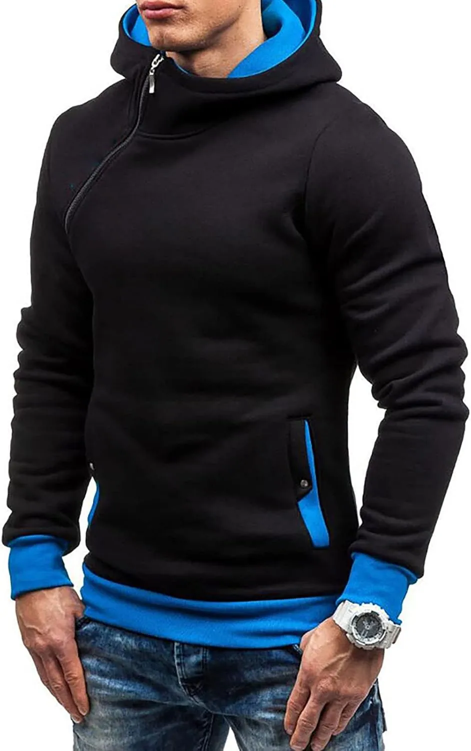 Men's Zip Up Hoodie Casual Camouflage Sports Sweatshirt Long Sleeve Zipper Hooded Jacket Coat