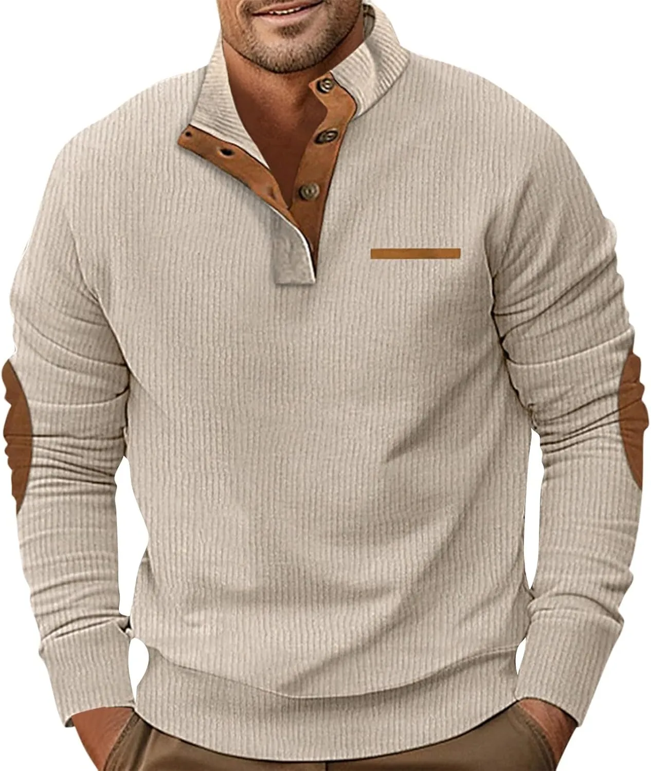 Men'S Zip Up Hoodie, Clothes For Men Mens Zip Up Sweatshirt Standing Collar Corduroy Sweatshirt Long Sleeve Outdoor Buttons Hoodie Mens Jackets Lightweight Jeans Jacket For Men(Beige,XX-Large)