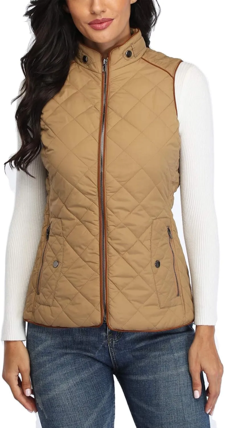 MISS MOLY Women Lightweight Quilted Padded Vest Stand Collar Zip Up Front Gilet Quilted