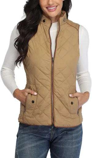 MISS MOLY Women Lightweight Quilted Padded Vest Stand Collar Zip Up Front Gilet Quilted