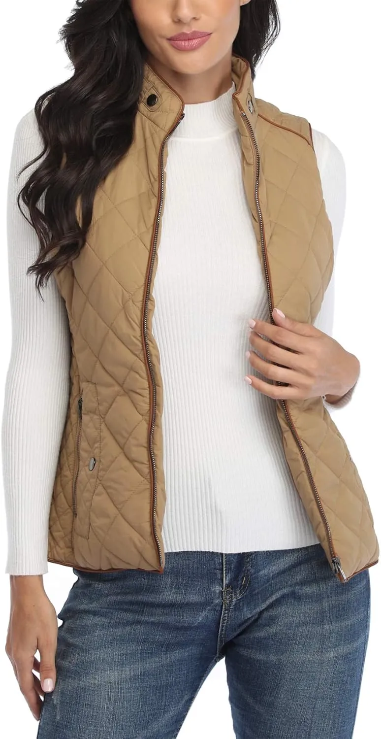 MISS MOLY Women Lightweight Quilted Padded Vest Stand Collar Zip Up Front Gilet Quilted