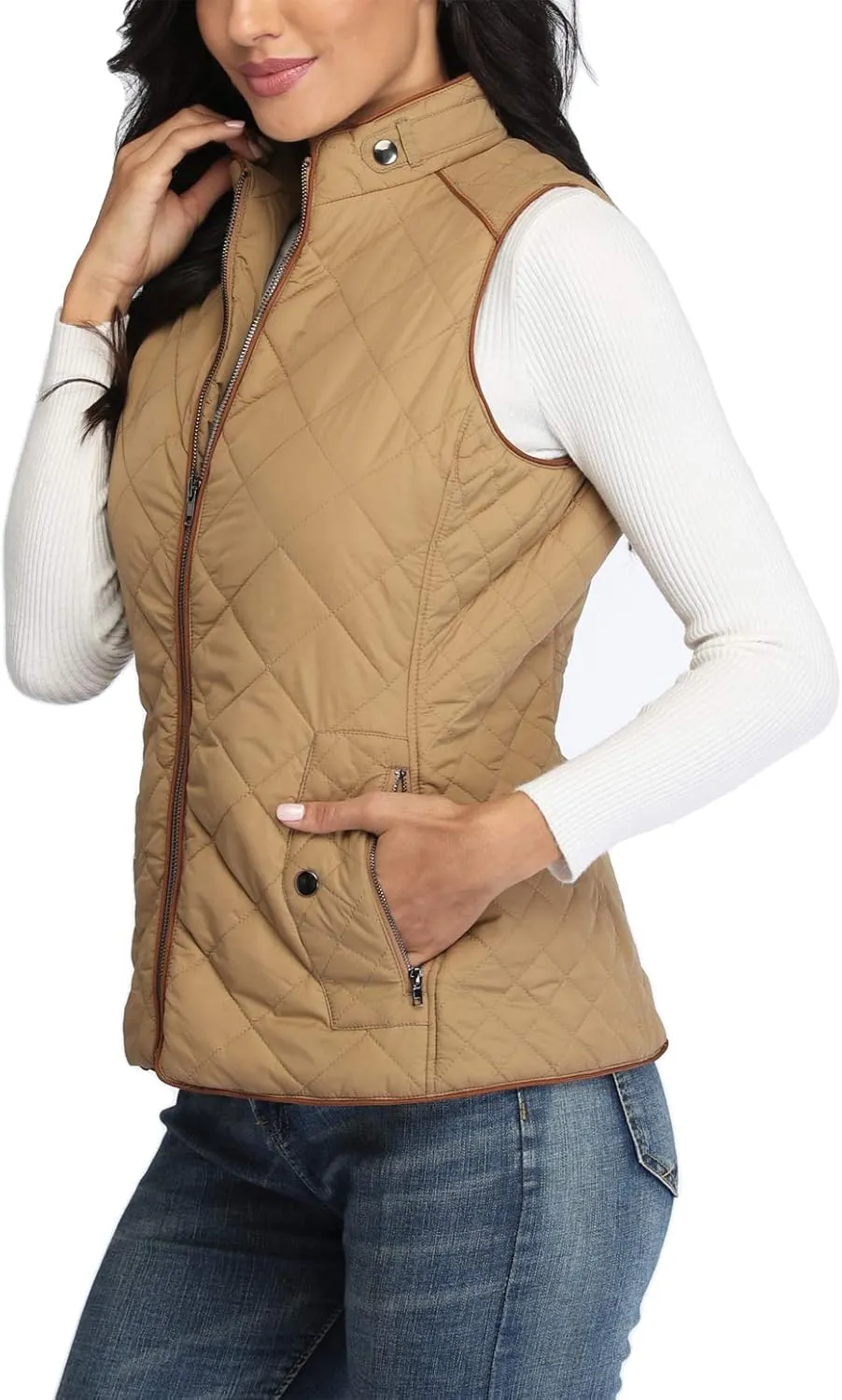 MISS MOLY Women Lightweight Quilted Padded Vest Stand Collar Zip Up Front Gilet Quilted