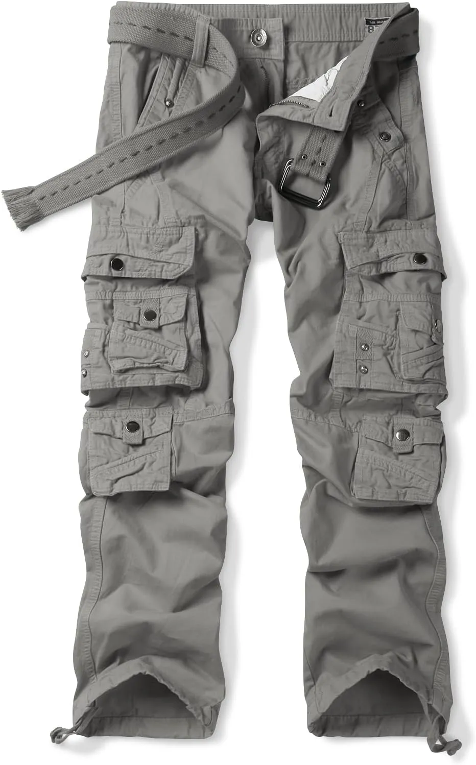 OCHENTA Men's Cotton Casual Cargo Work Pants Baggy Travel Hiking with Multi Pockets (No Belt)