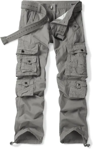 OCHENTA Men's Cotton Casual Cargo Work Pants Baggy Travel Hiking with Multi Pockets (No Belt)