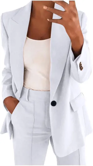 Oversized Blazers for Women Casual Open Front Button Suit Jackets Long Sleeve Lapel Jackets with Pockets