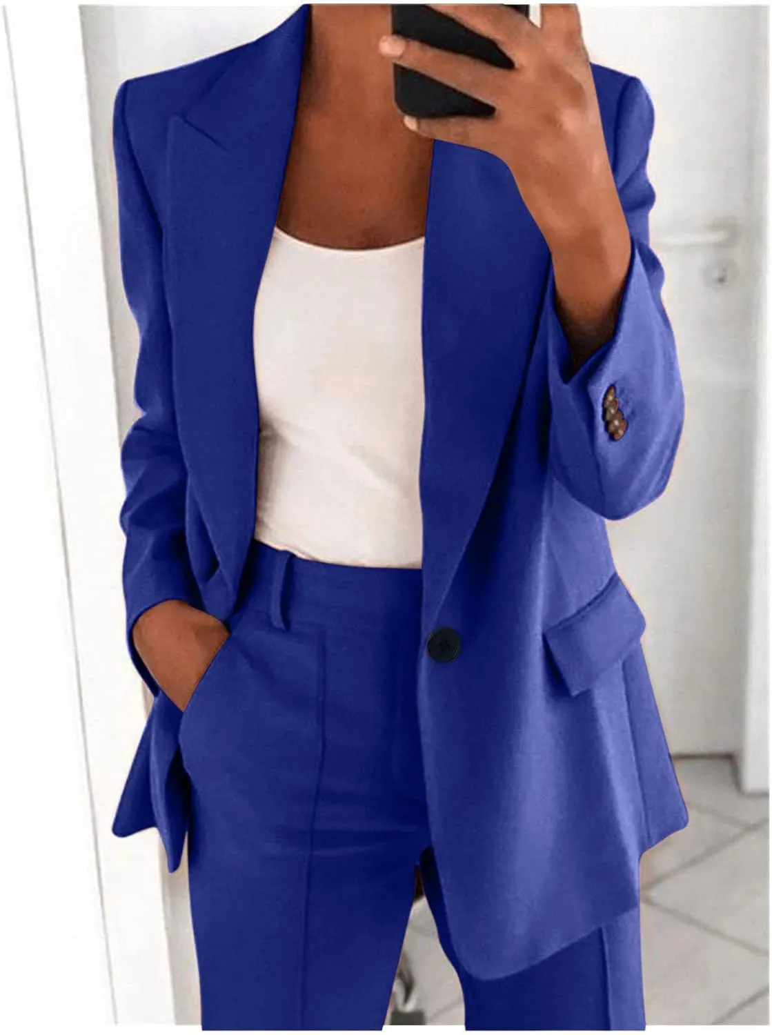 Oversized Blazers for Women Casual Open Front Button Suit Jackets Long Sleeve Lapel Jackets with Pockets
