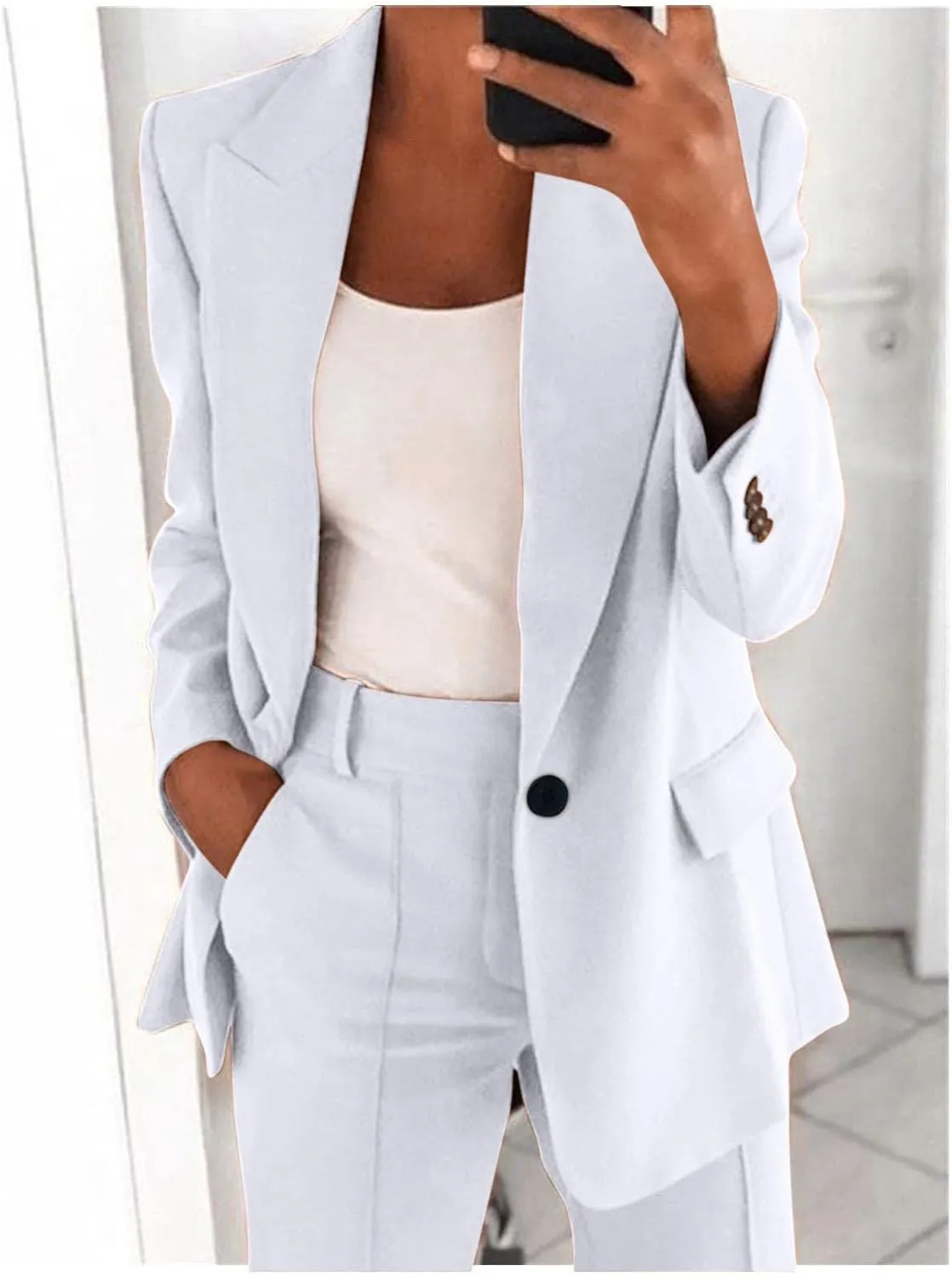 Oversized Blazers for Women Casual Open Front Button Suit Jackets Long Sleeve Lapel Jackets with Pockets