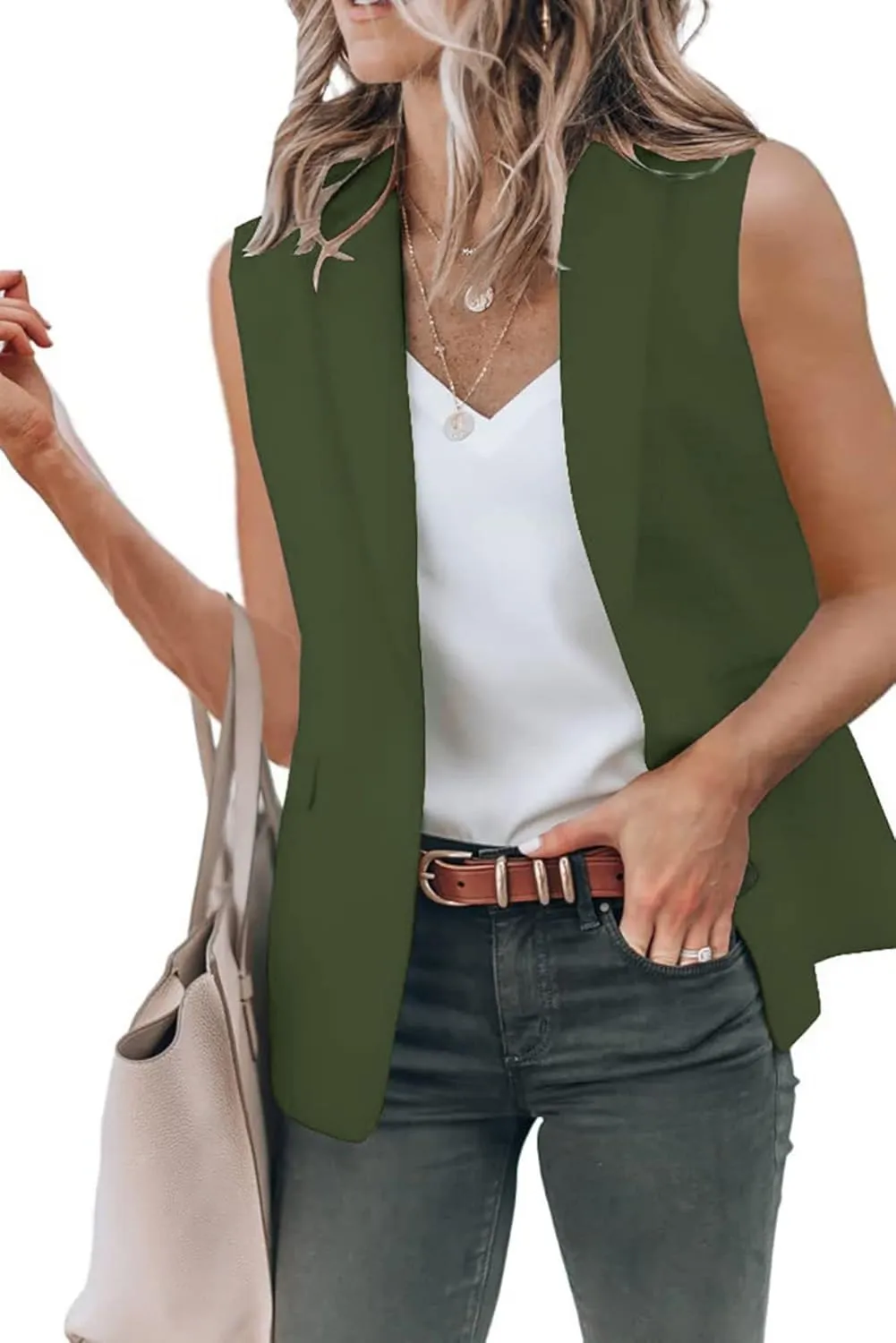 Oversized Blazers for Women Summer Casual Sleeveless Lapel One Button Vests Elegant Open Front Office Suit Jackets