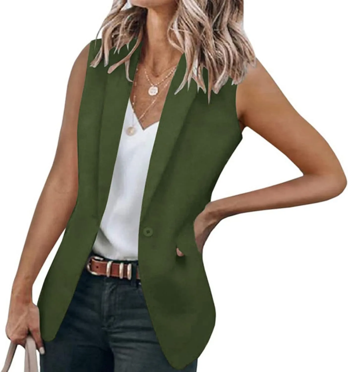 Oversized Blazers for Women Summer Casual Sleeveless Lapel One Button Vests Elegant Open Front Office Suit Jackets
