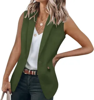 Oversized Blazers for Women Summer Casual Sleeveless Lapel One Button Vests Elegant Open Front Office Suit Jackets