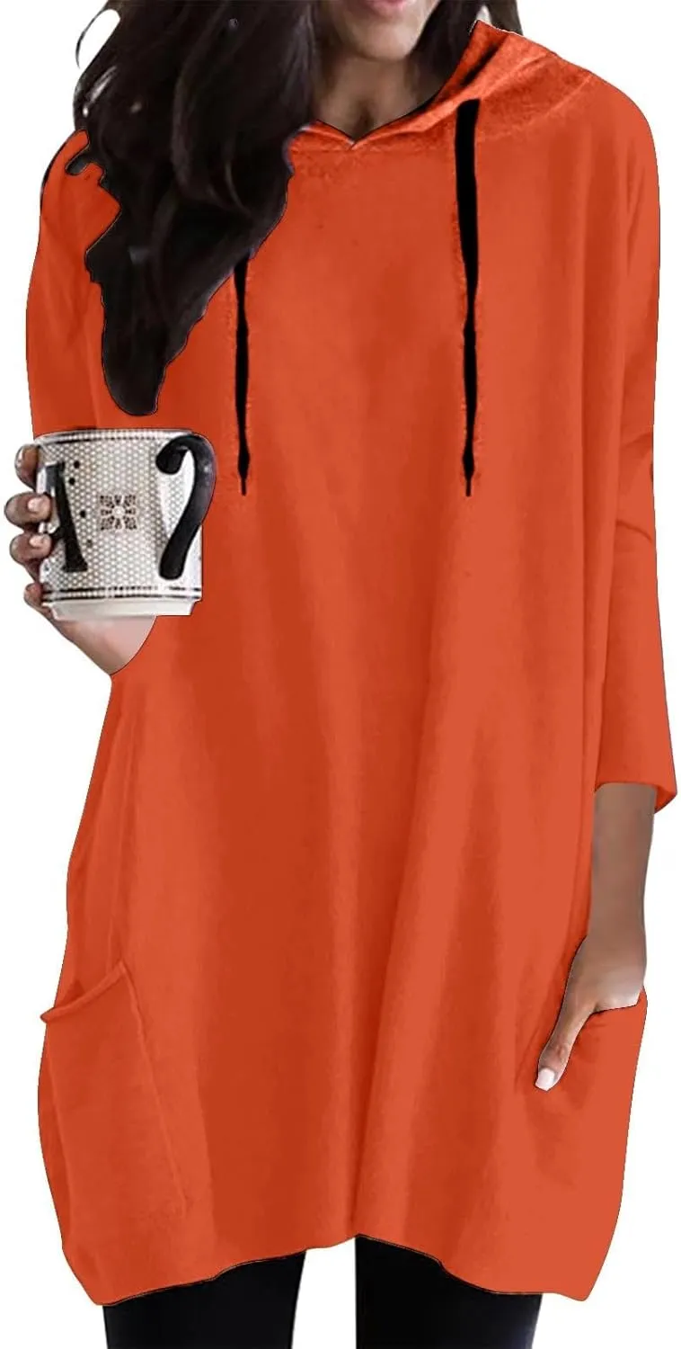 Oversized Hoodie Dress for Women Casual Drawstring Long Sweatshirt with Pocket Hooded Mini Sweatshirt Dress