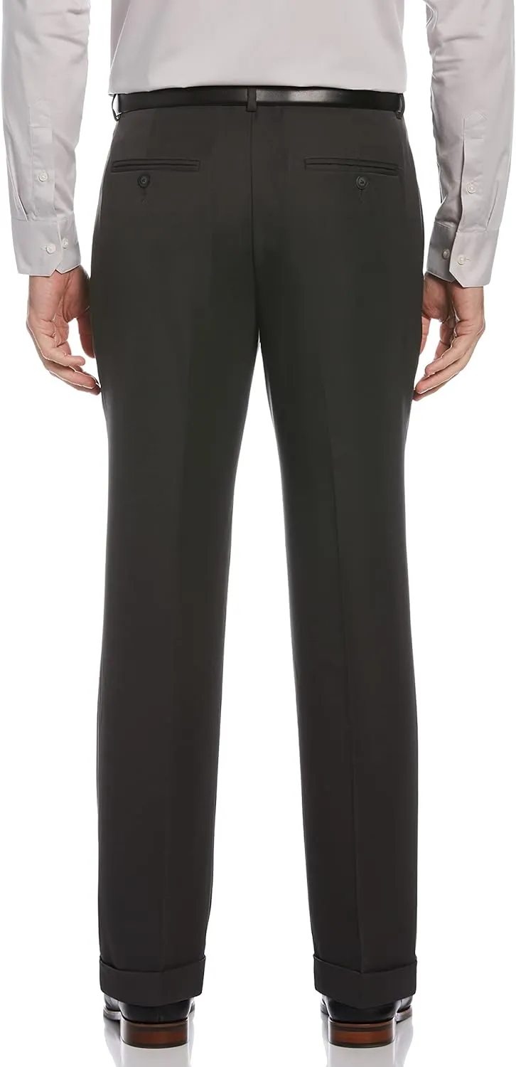 Perry Ellis Portfolio Men's Double Pleated Dress Pants with Elastic Waist, Classic Fit, Stretch Non-iron Fabric