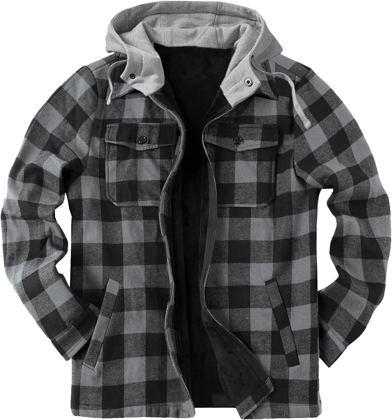 Plaid Hoodies Jackets for Men Relaxed Fit Zip Up Long Sleeve Fleece Lined Casual Plaid Jacket Color Block Patchwork