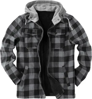 Plaid Hoodies Jackets for Men Relaxed Fit Zip Up Long Sleeve Fleece Lined Casual Plaid Jacket Color Block Patchwork