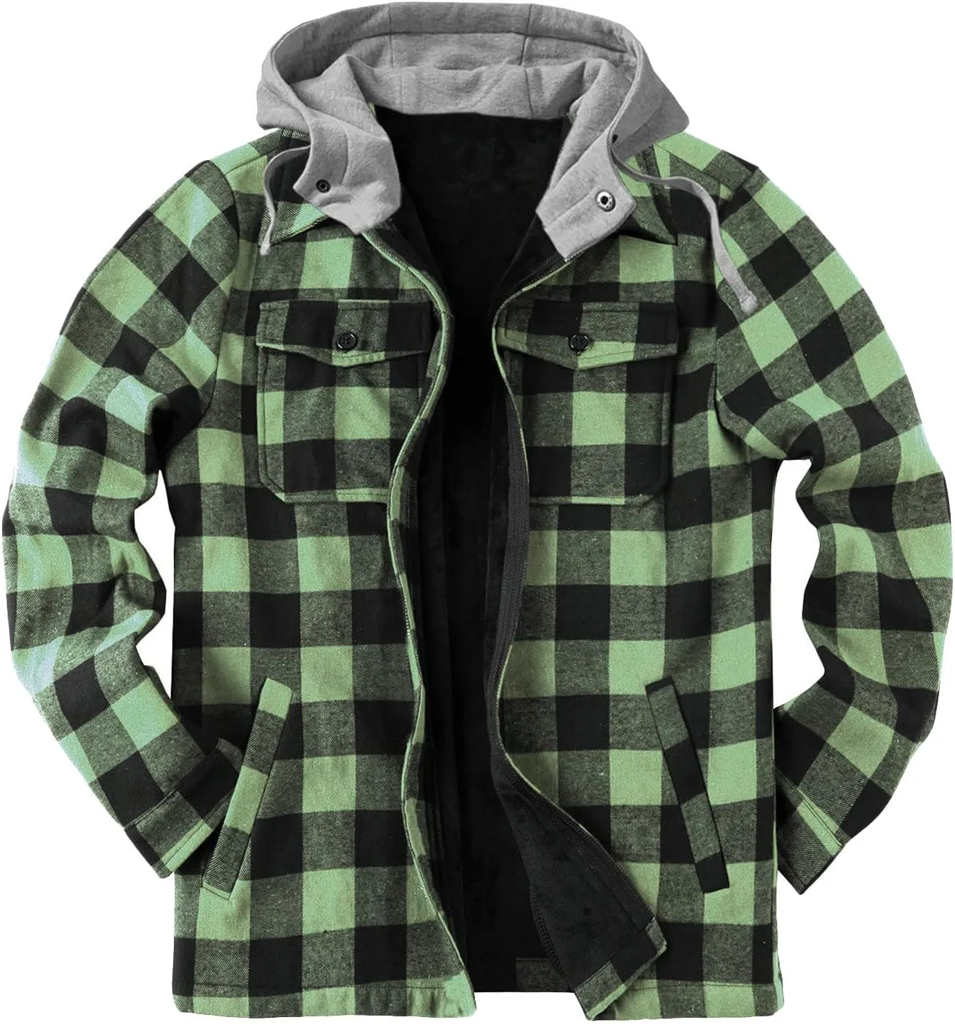 Plaid Hoodies Jackets for Men Relaxed Fit Zip Up Long Sleeve Fleece Lined Casual Plaid Jacket Color Block Stitching Warm