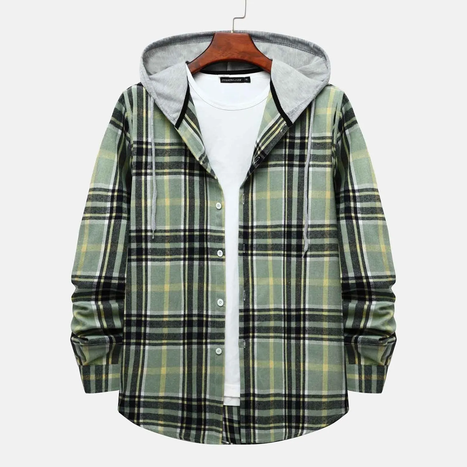 Plaid Hoodies Jackets for Men Relaxed Fit Zip Up Long Sleeve Fleece Lined Casual Plaid Jacket Color Block Stitching
