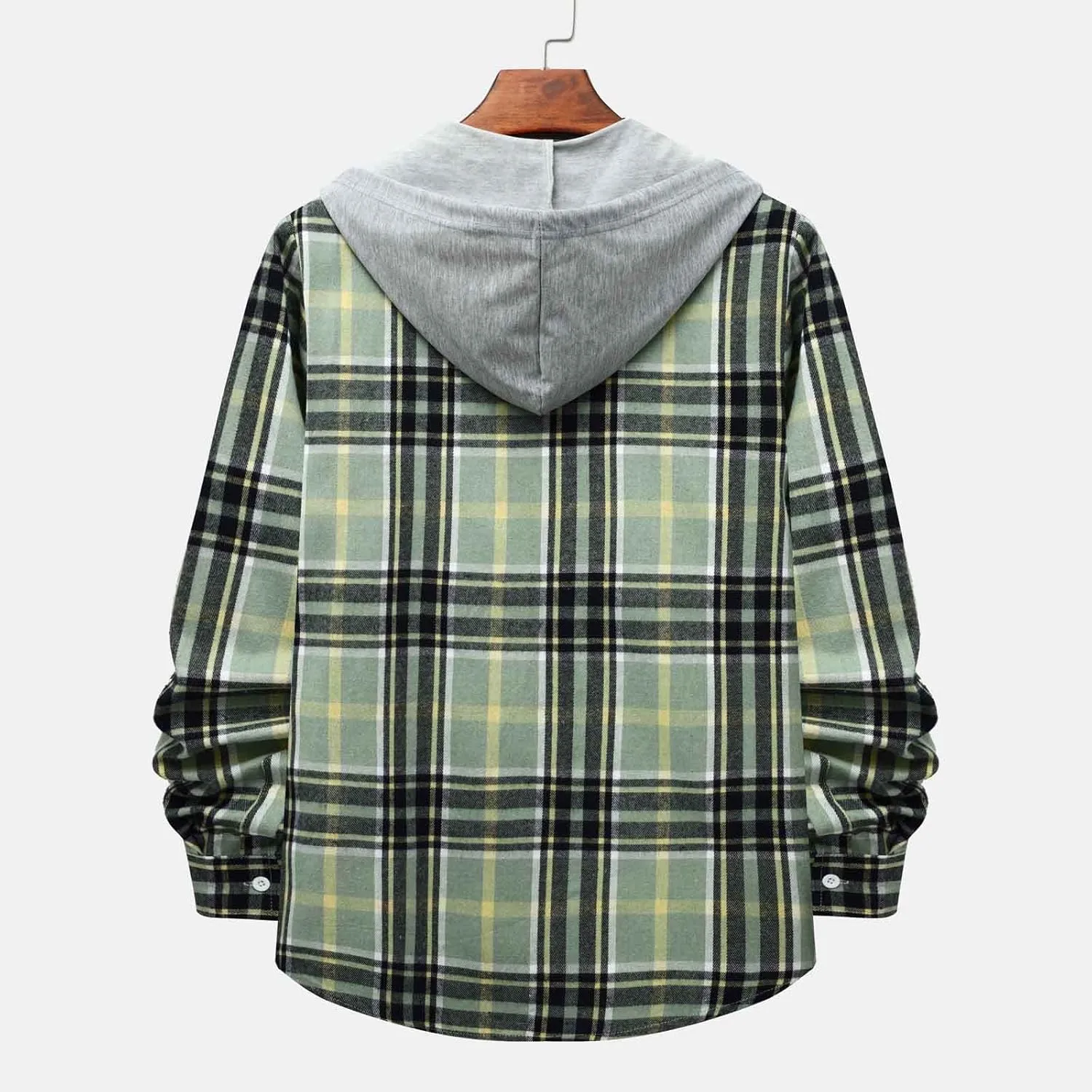Plaid Hoodies Jackets for Men Relaxed Fit Zip Up Long Sleeve Fleece Lined Casual Plaid Jacket Color Block Stitching