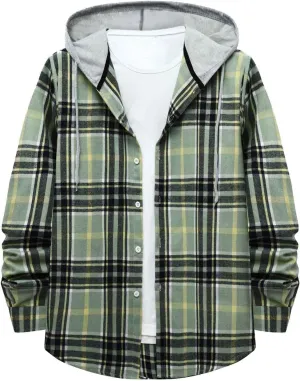 Plaid Hoodies Jackets for Men Relaxed Fit Zip Up Long Sleeve Fleece Lined Casual Plaid Jacket Color Block Stitching